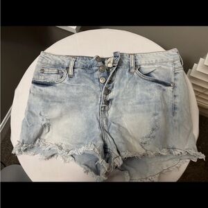 Altar'd State Distressed Light Blue Denim Shorts